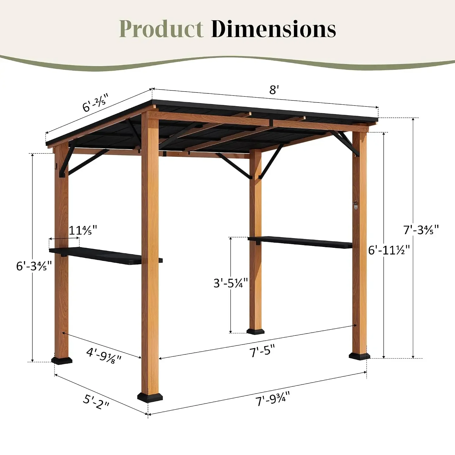 Grill Gazebo 6x8 with Side Shelf &Bottle Opener, Wood Grain, Customized