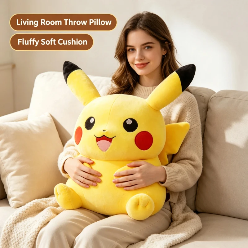 Cute Kawaii Anime Pikachu Plush Stuffed Cushion, Soft Cartoon Elf Doll Pillow, Bedroom Sofa Home Decor,Christmas Gift for Kids