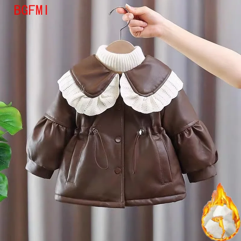 Baby Padded Jacket Winter Thick Warm Pu Coat Girls Lapel Cotton Clothes New Plus Velvet Outerwear Children's Parkas Kid Snowsuit