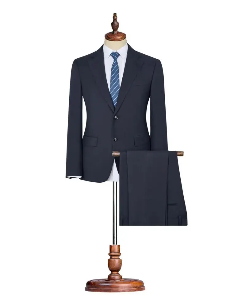 Dinguo! 50S Initial eared Wool! Autumn Winter Men's Busin Casual f Linen Suit Pants Set Stand Fit Double Slit