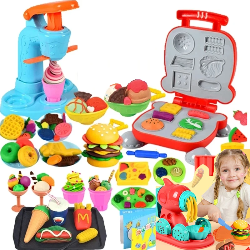 Colorful Plasticine Making Toys Creative DIY Handmade Mold Tool Ice Cream Noodles Machine Kids Play House Toys Colored Clay Gift