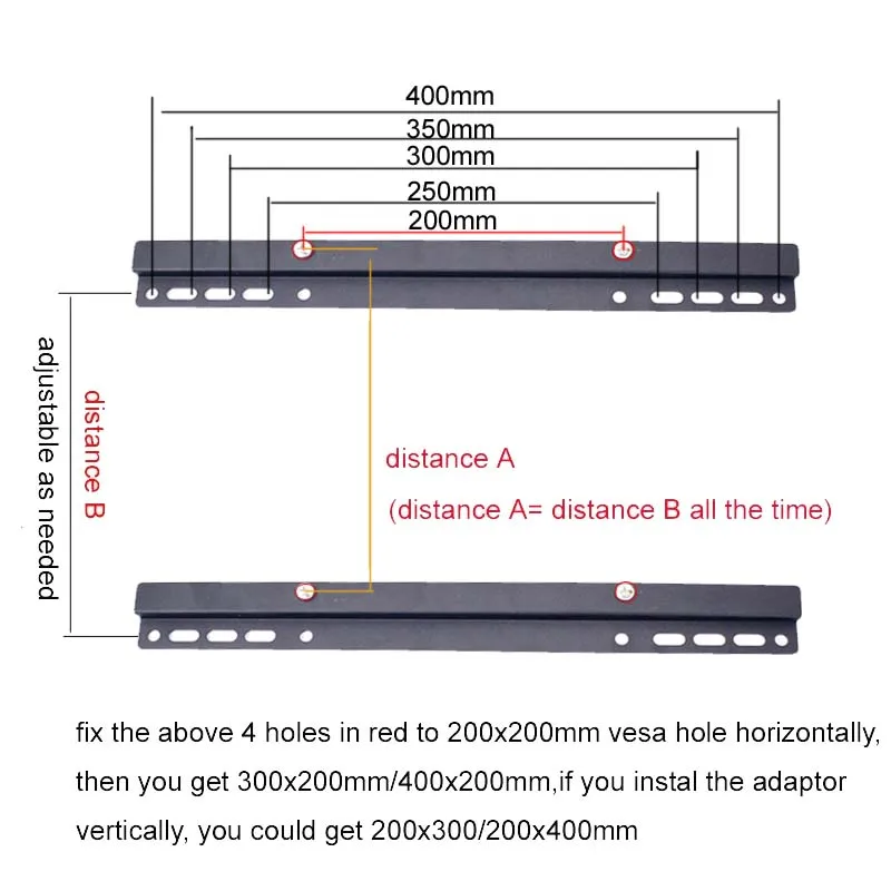 LCD Monitor mount VESA adaptor expand from 75x75 100x100 200x100 to 200x300 300x200 200x400 400x200 Extension bar DIY parts