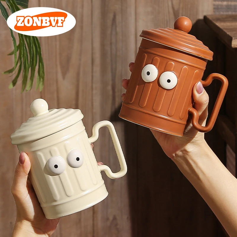 

Забавное ведро для переработки эмоций, керамическая кружка с крышкой, креативные кофейные чашки, чашка для молока для пары, кружки для завтрака, подарки на день рождения