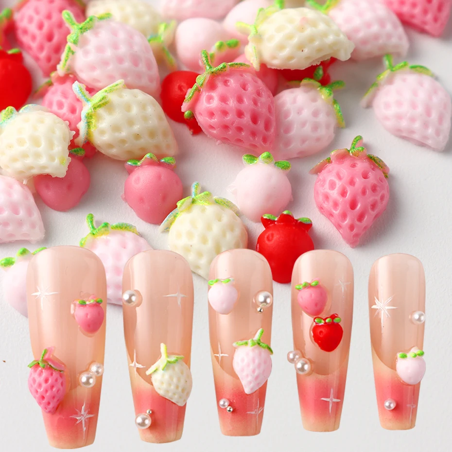 30/50 pcs Sweet Strawberry Fruit Nail Charms Fruit Strawberry Slices Nail Decoration DIY Fruit Thin Flakes Salon Manicure Suppli