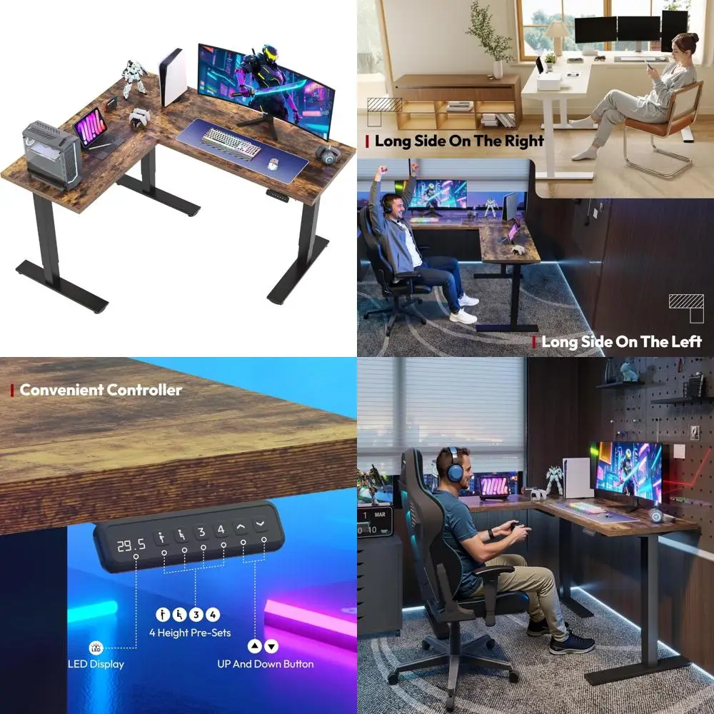 

SANODESK L-образный стол с регулируемой высотой, электрический угловой стол, компьютерный стол с подставкой для сидения 63 x 55 дюймов и Spl