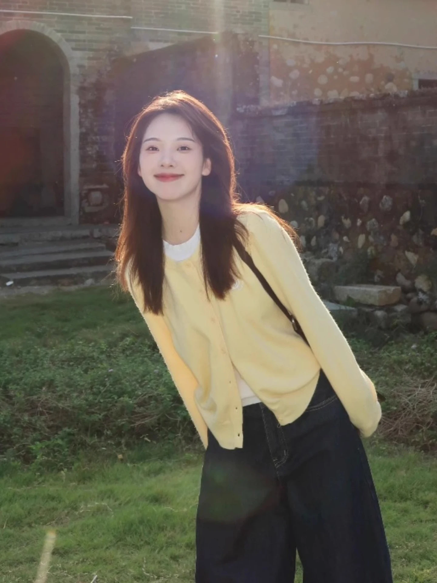 

Yellow Knitted Open Cardigan Women's Long Sve Top Spring Season Korean Sle Versatile Faion Design Casual Wear Polyeste...