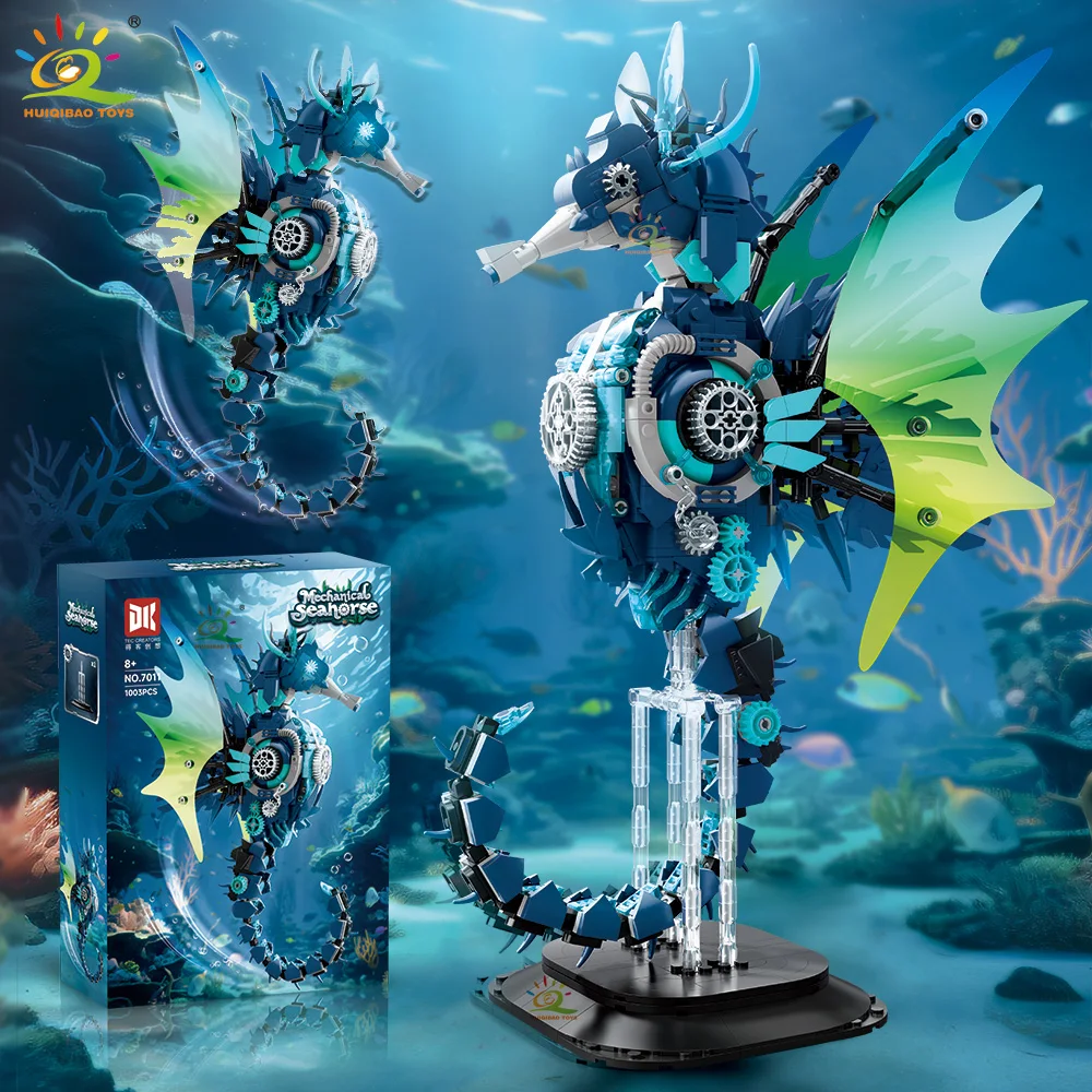 HUIQIBAO MOC Technicial Seahorse Model Building Block Machinery Marine Series Brick Construction Toy For Children Home Decortion
