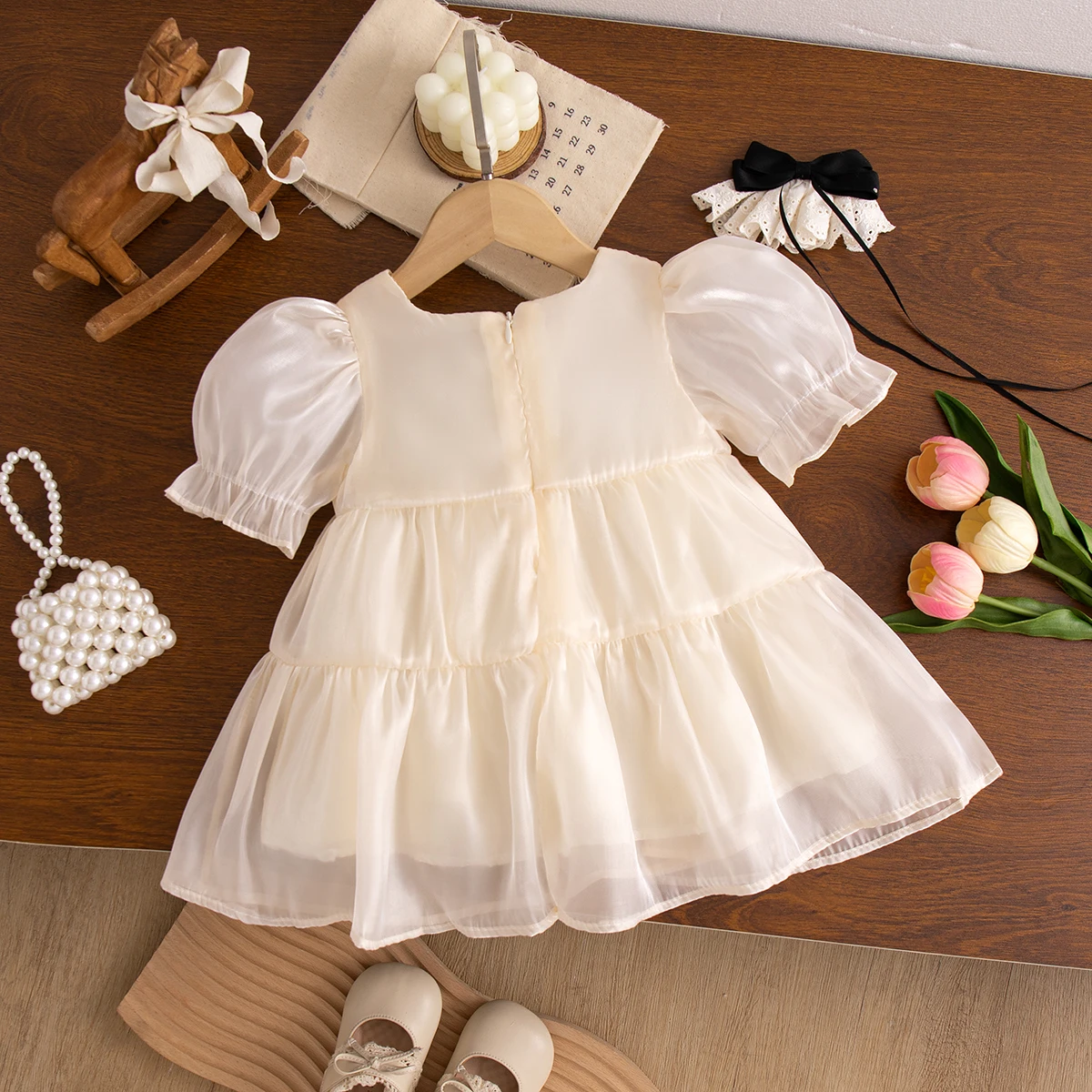 Baby Girl Dress Summer New Sweet Bow Bubble Sleeve Lightweight Breathable Princess Dress Baby Clothing 6 Months -3 Years Old