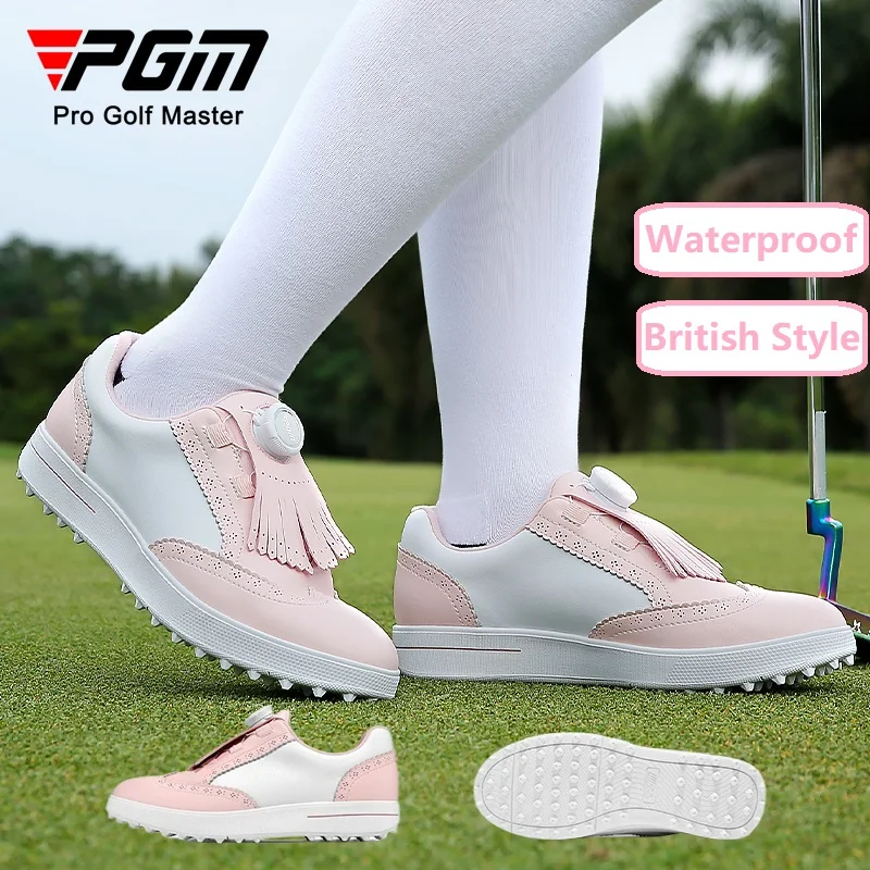 

Pgm Ladies British Style Tassel Golf Shoes Women Waterproof Elegant Golf Sneakers Lightweight Non-slip Spikes Sports Footwear