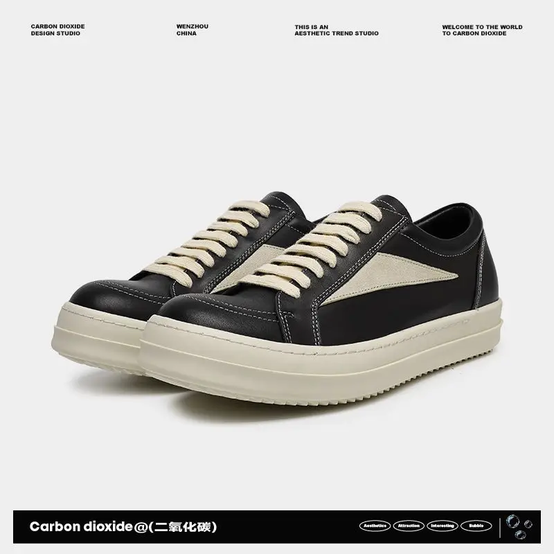 Inner-height-increasing leather classic large-toe men's casual shoes, niche high-street versatile comfortable skateboard shoes