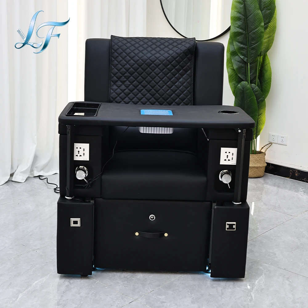 Premium Nail Salon Furniture Combination Plumbed Pedicure Spa Chair And Manicure Table For Commercial Nail Shop