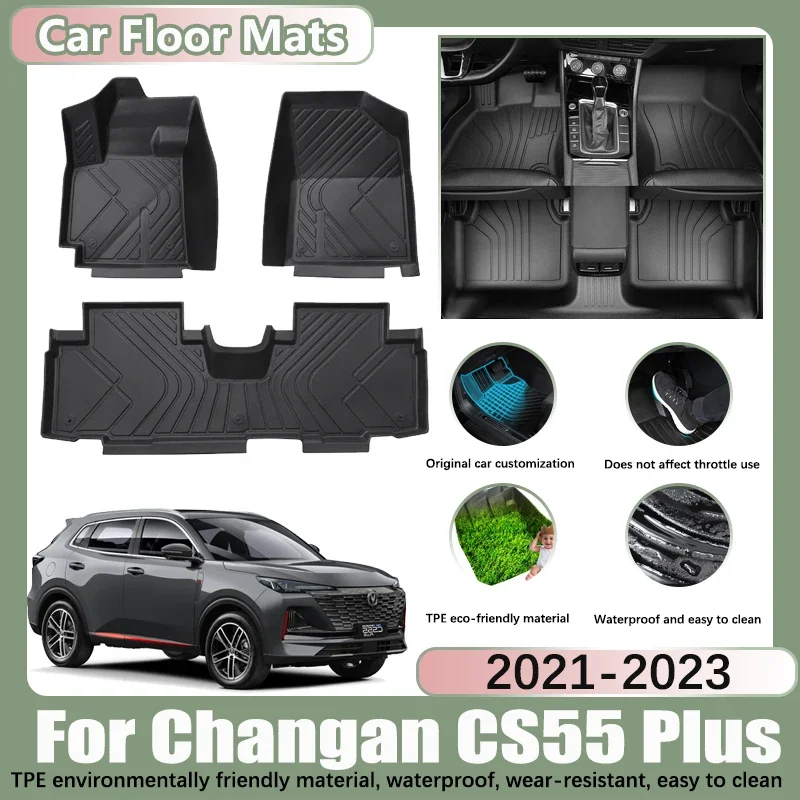 

LHD Car Floor Mats for Changan CS55 Plus II 2021-2024 2022 2023 TPE Tray Car Waterproof Foot Pads Custom Liner Mats Accessories