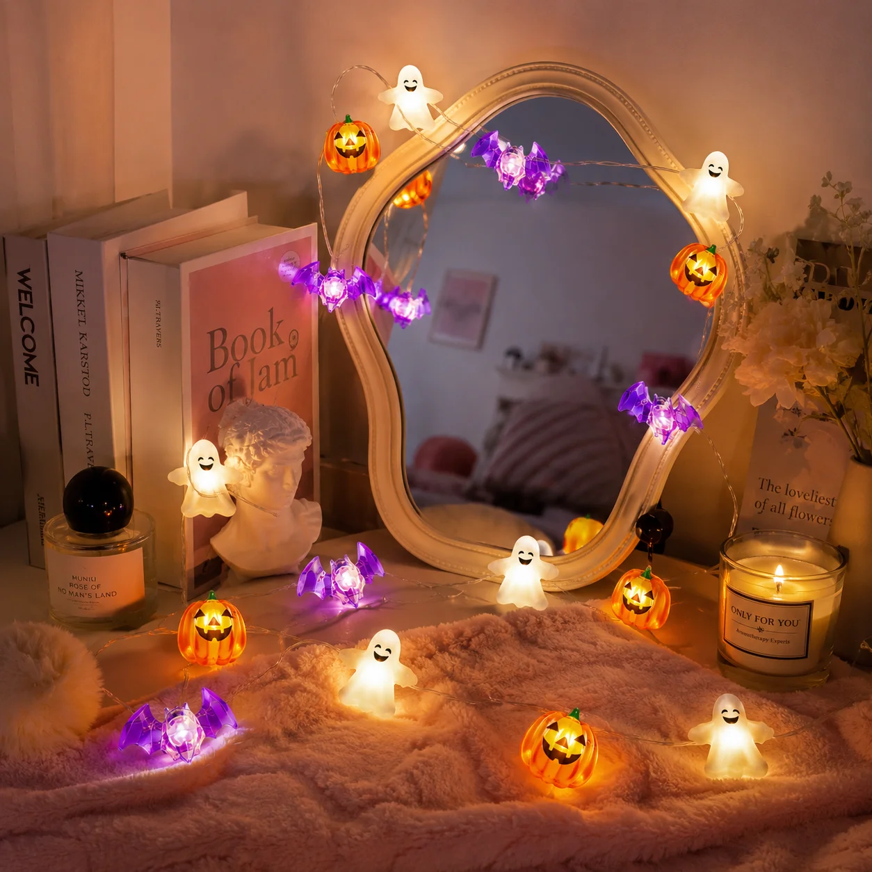 1 Stück 20/30 LED Halloween Kürbis Geist Fledermaus Lichterkette Batteriebetrieben Gruselige Feenlichter für Heimdekoration, Indoor-Party, Festivaldekoration – Detail 8
