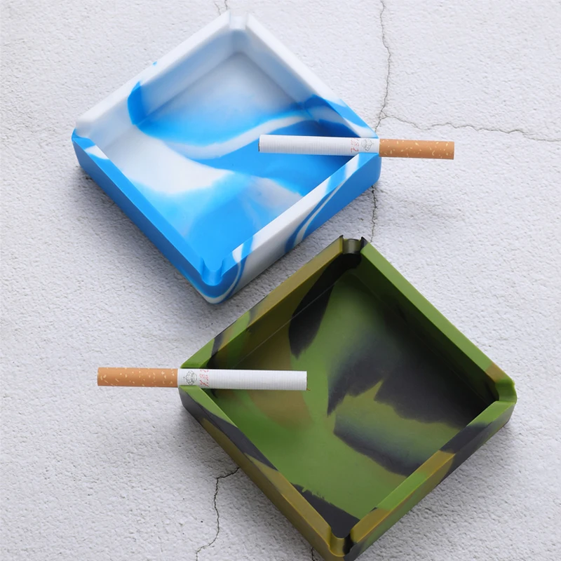 Portable Drop resistant 10cm Square Camouflage Camo Rubber Colorful Soft Silicone Ashtray Ash Tray Holder Smoking Gift For Man