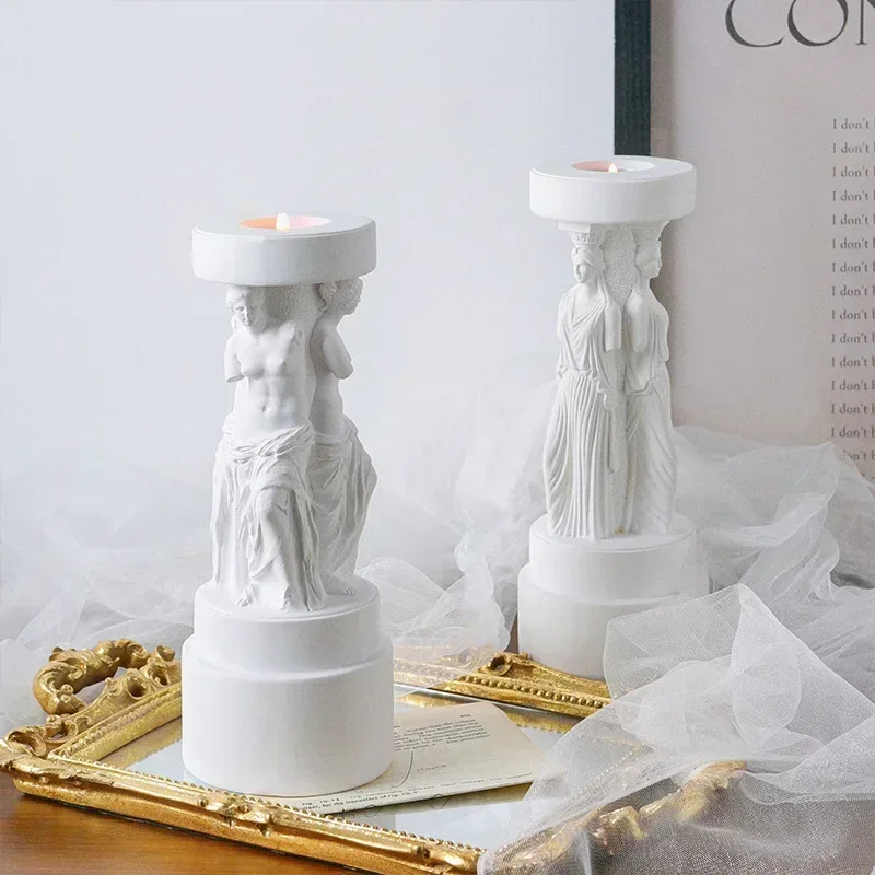 Greek Statue Venus Goddes Candle Holder Roman Column Pilla Candlestick  Tea Light Stand Home Wedding Decoration Table Ornaments