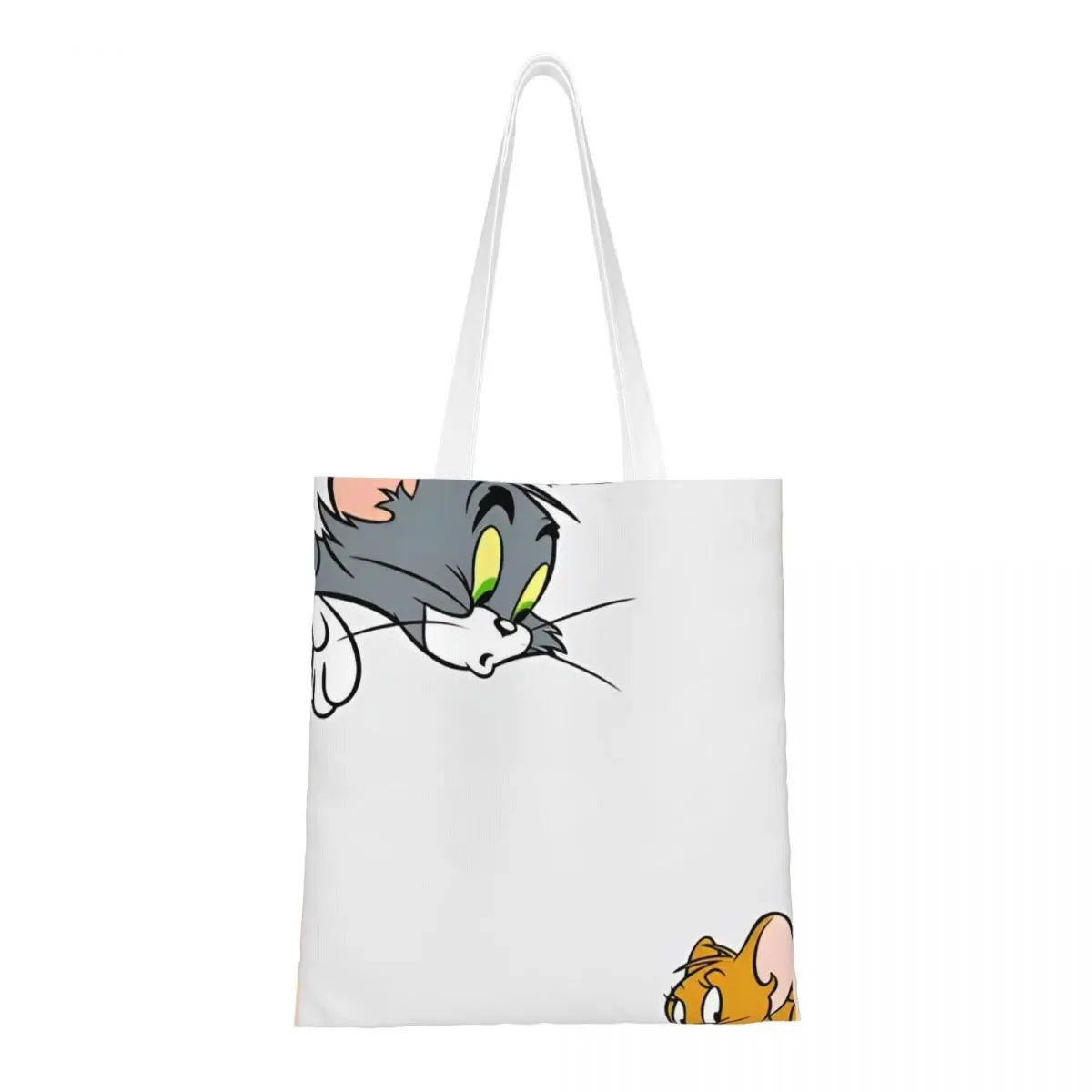 Funny Tom And Jerry Canvas Tote Handbag Cartoon Grocery Bags Large Capacity Shopper Bags for Women