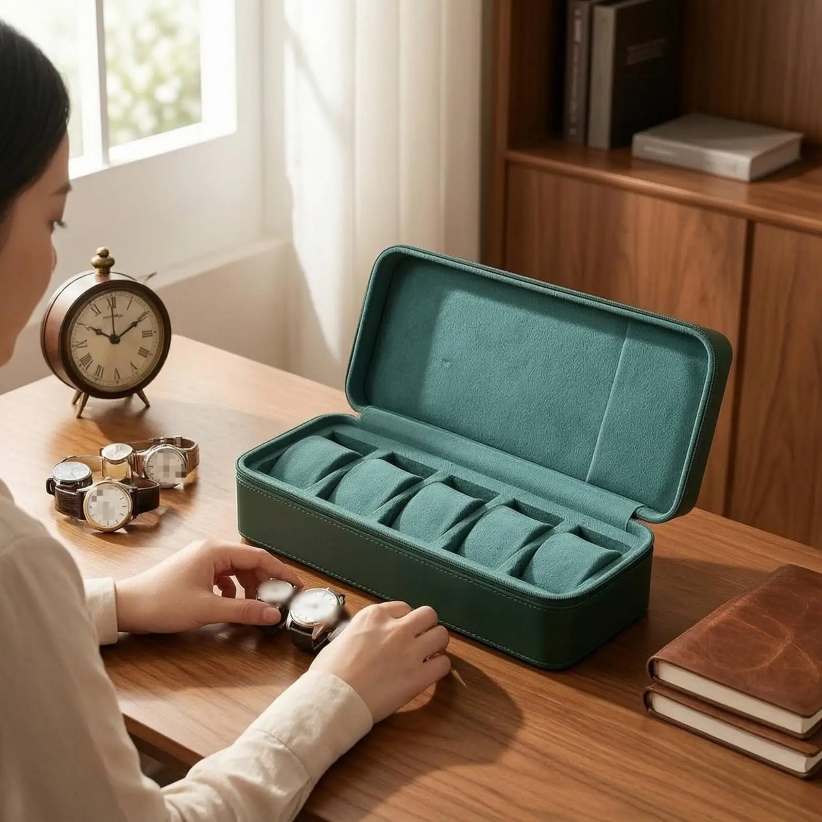 Premium Watch Box for Home Display and Travel with Leather Look Finish and Cushioned Interior for Mechanical Watch Protection