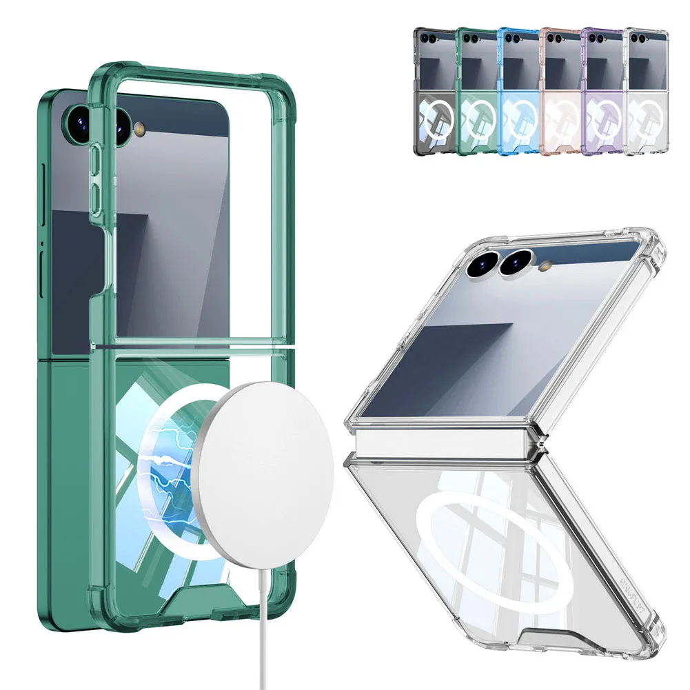 

Four-corner Airbag Anti-drop with Magnetic Ring Transparent Phone Case for Samsung Galaxy Z Flip 7 flip7 Camera Protect Cover