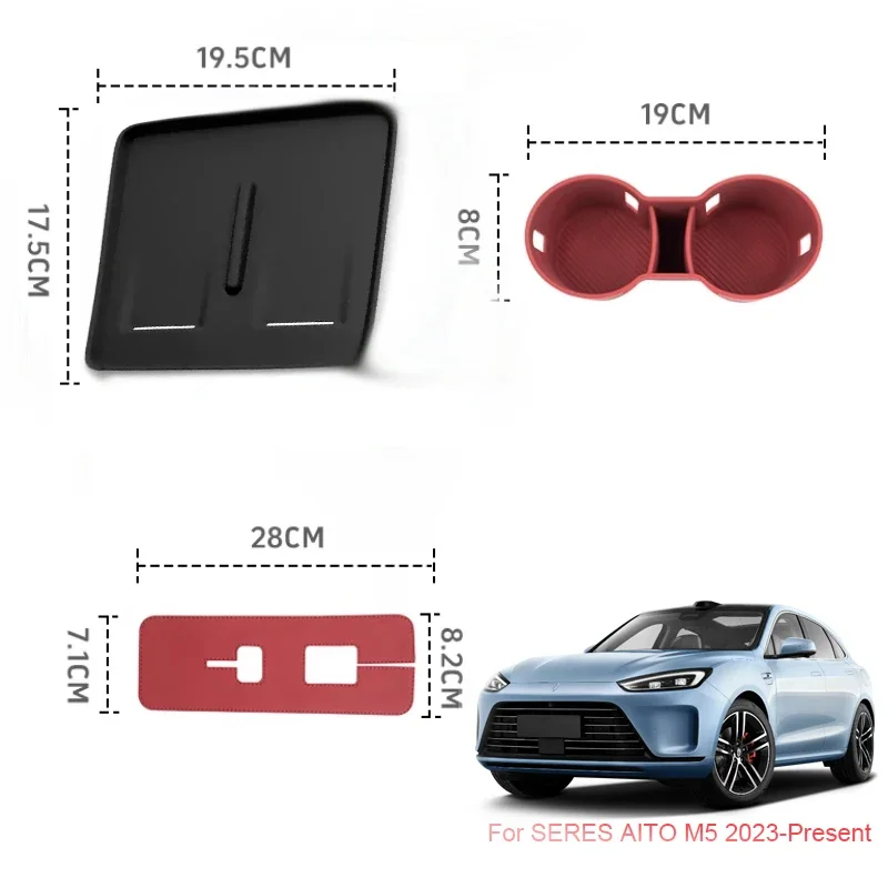 Car Water Cup Holder For SERES AITO M5 2023-2025 Wireless Charging Silicone Pad Auto Central Control PU Leather Protector Cover