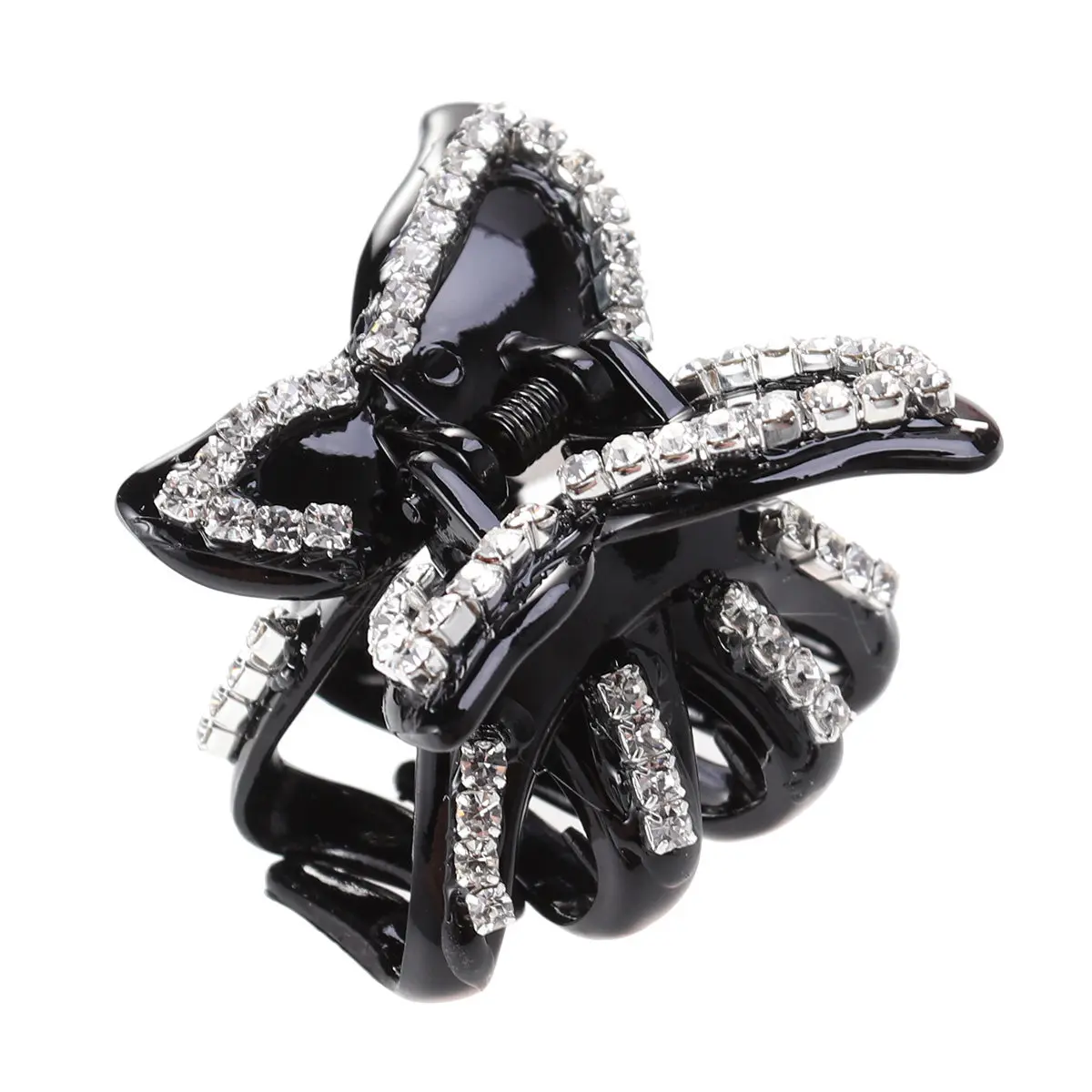 1Pcs Rhinestone Bow Hair Clip Strong Hold Hairpin for Women Girls Elegant Crystal Hairpin Headwear Hair Accessories Black