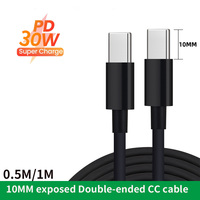 Flat USB C to C PD 30W 3A Fast Charger Cable Extended Tip for Cubot KingKong Mini3 Mini2 Pro / KingKong 7 6 5 Pro Rugged Phones