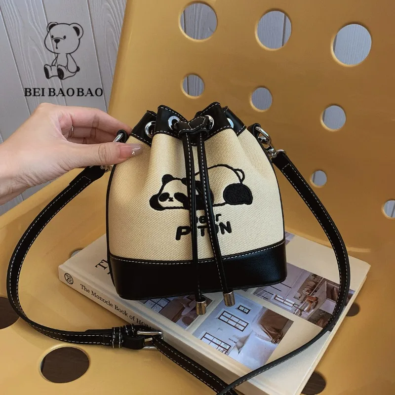 Beibaobao Women's Bucket Bag 2024 Solid Color Minimalist Style Handbag Contrasting Color Design Single Shoulder Crossbody Bag