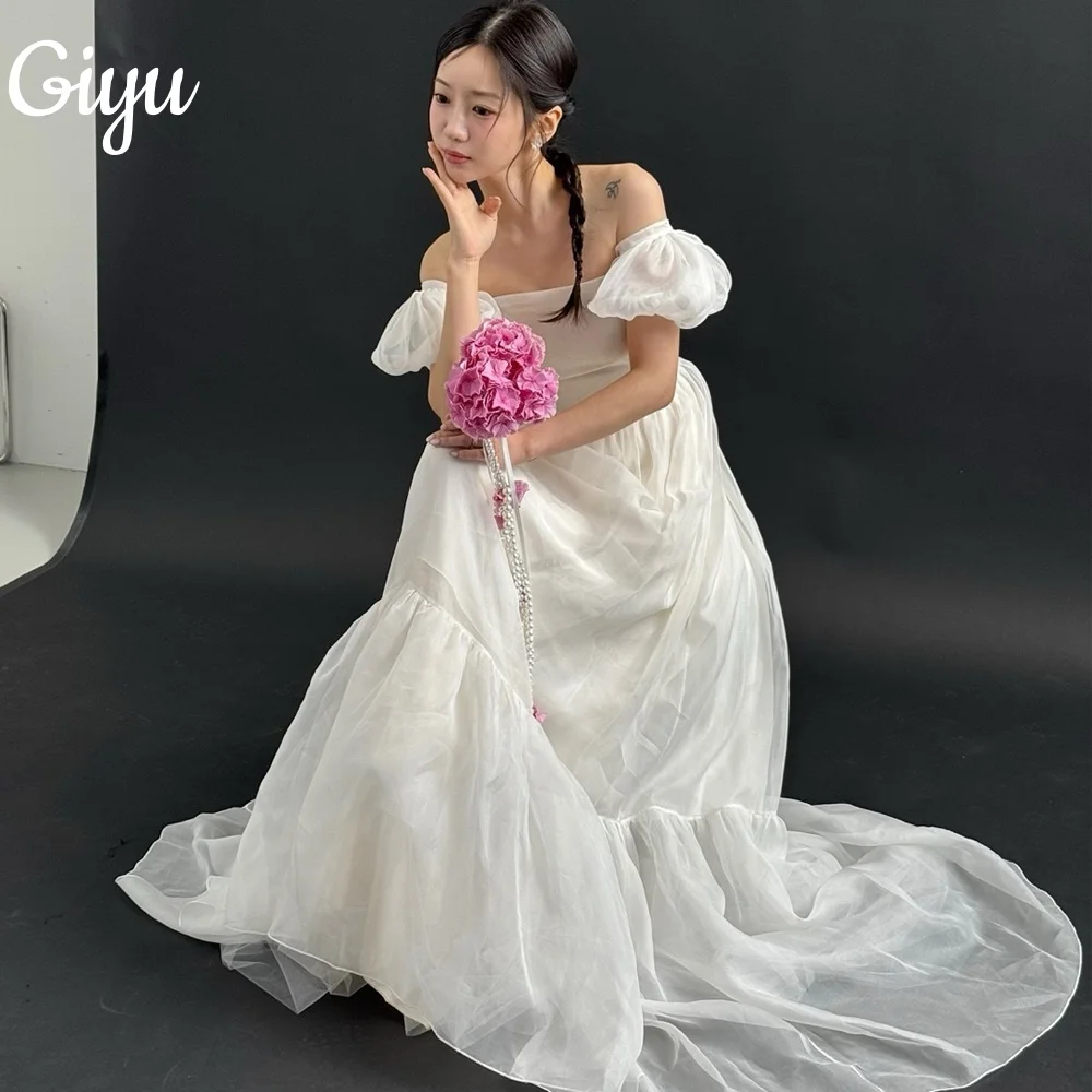 

Giyu Simple Off Shoulder Wedding Dresses A-Line Chiffon Bridal Gown Floor-Length Ruffle Korea Photoshoot Corset Customized 2025