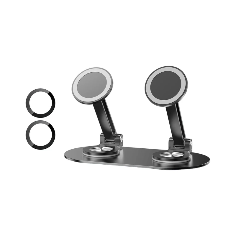 96BA Doppelter magnetischer Telefonständer mit 360-Grad-Drehung und faltbarem Design, Aluminium-Handyhalter für drahtlose und – Detail 2