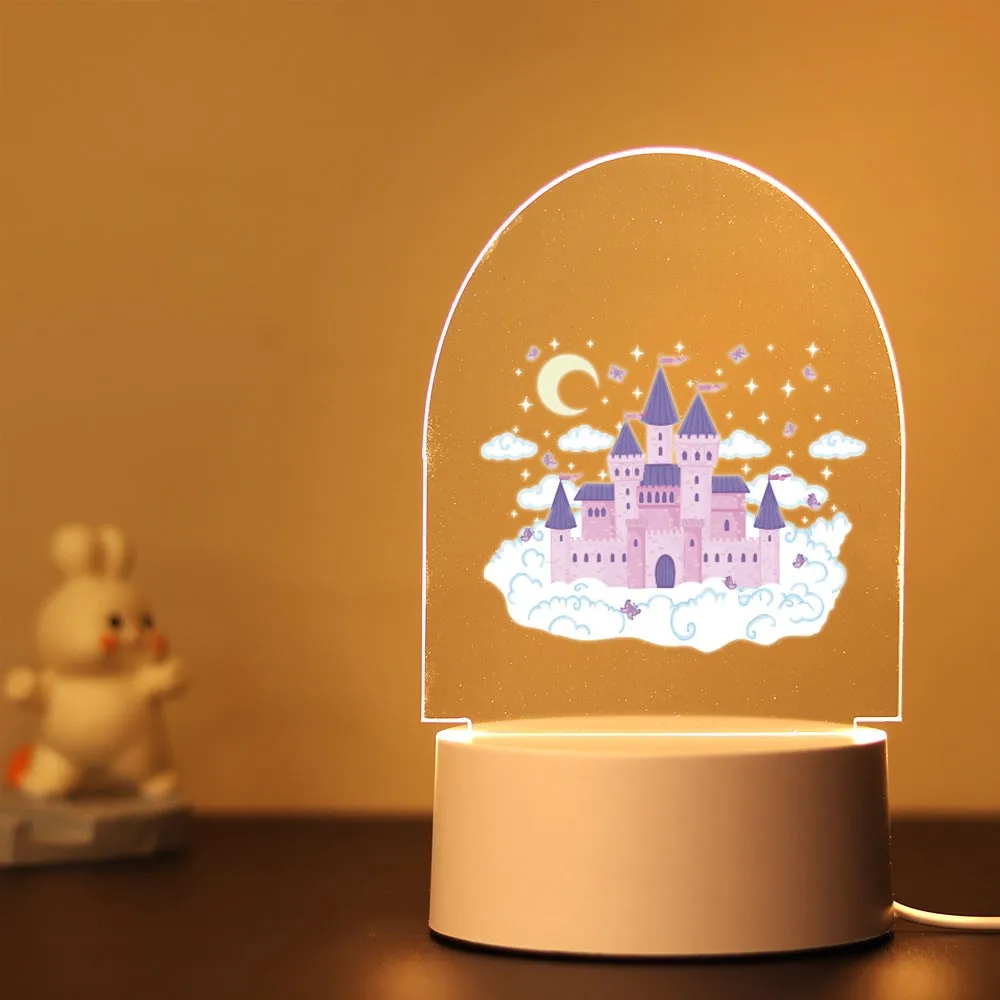 Castillo de dibujos animados con nombre, lámpara de mesa Led para decoración de dormitorio de bebé, luz nocturna con nombre de unicornio Cutom, regalo para niños