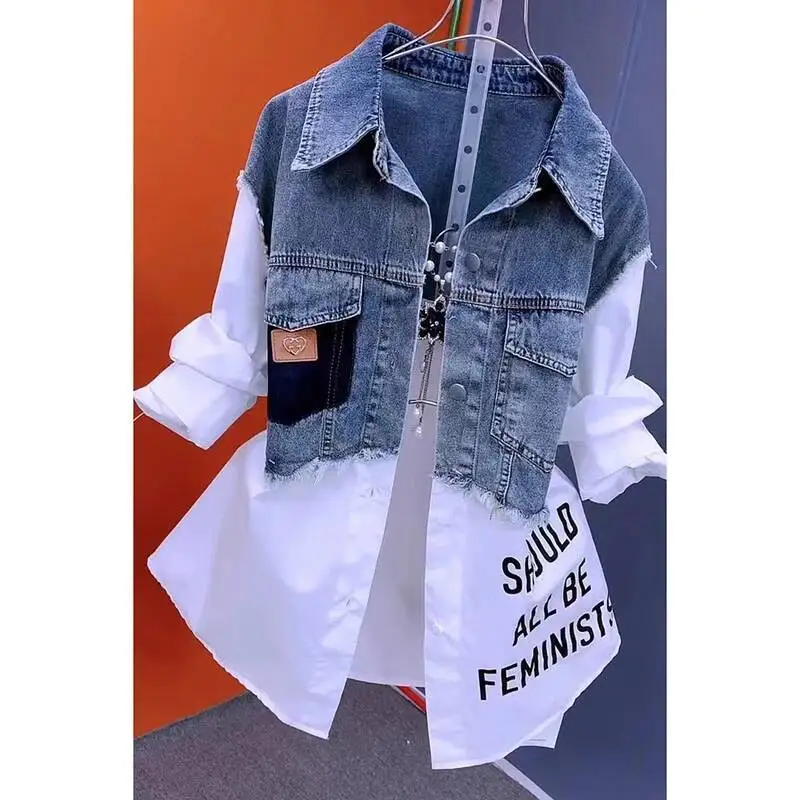 

New Splicing Jacket Women Spring Autumn Korean Fashion Denim Shirt Tops Casual Jean Jackets Female Windbreaker