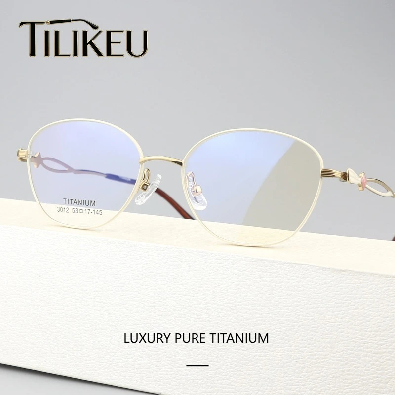 

New Fashion Pure Titanium Glasses Frame for Women Ultra-Light Unique Luxury Retro Oval Designer Women's Eyeglasses Frame 2026