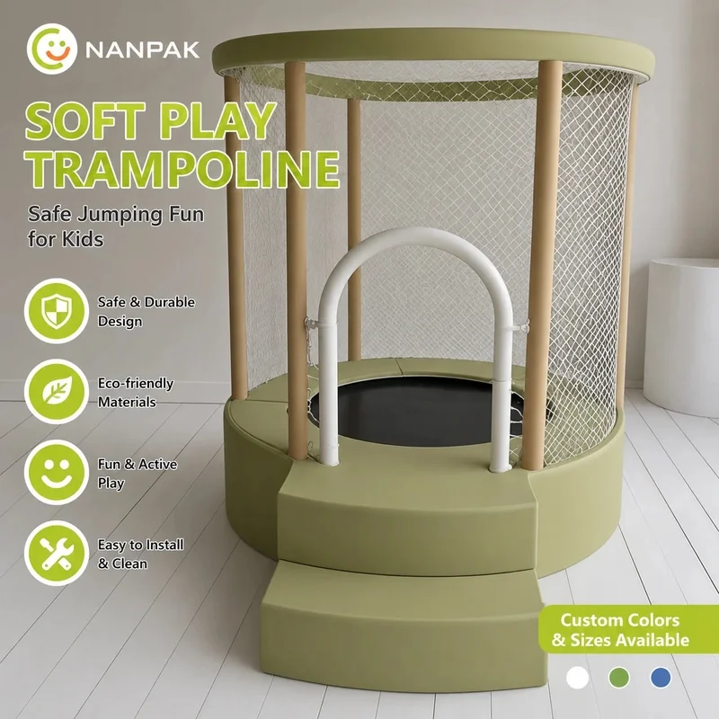 Round Soft Indoor commercial Sensory Kids Jumper trampolines with Safety Net Padded Frame and Entry Steps Playground Play Cafe