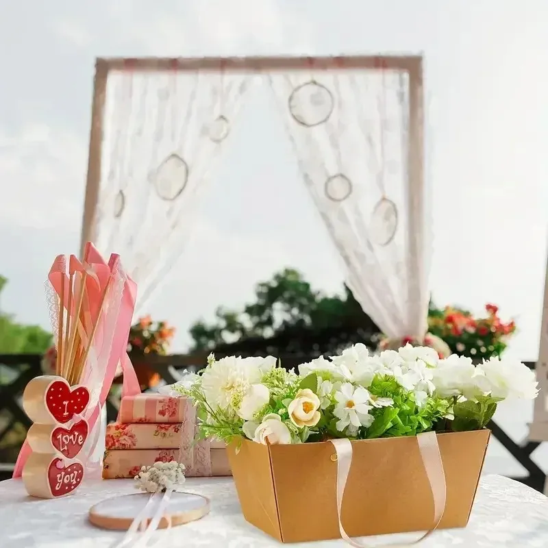 4-8pcs a top quality  paper basket for gifts empty diy bulk gift basket kit with handles kraft cardboard tray organization party
