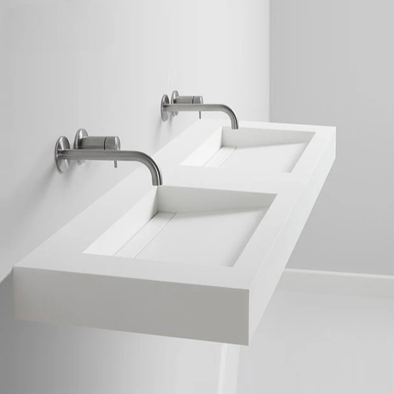 Invisible double basin wall mounted artificial stone integrated basin with sink, washbasin, laundry basin, and washbasin