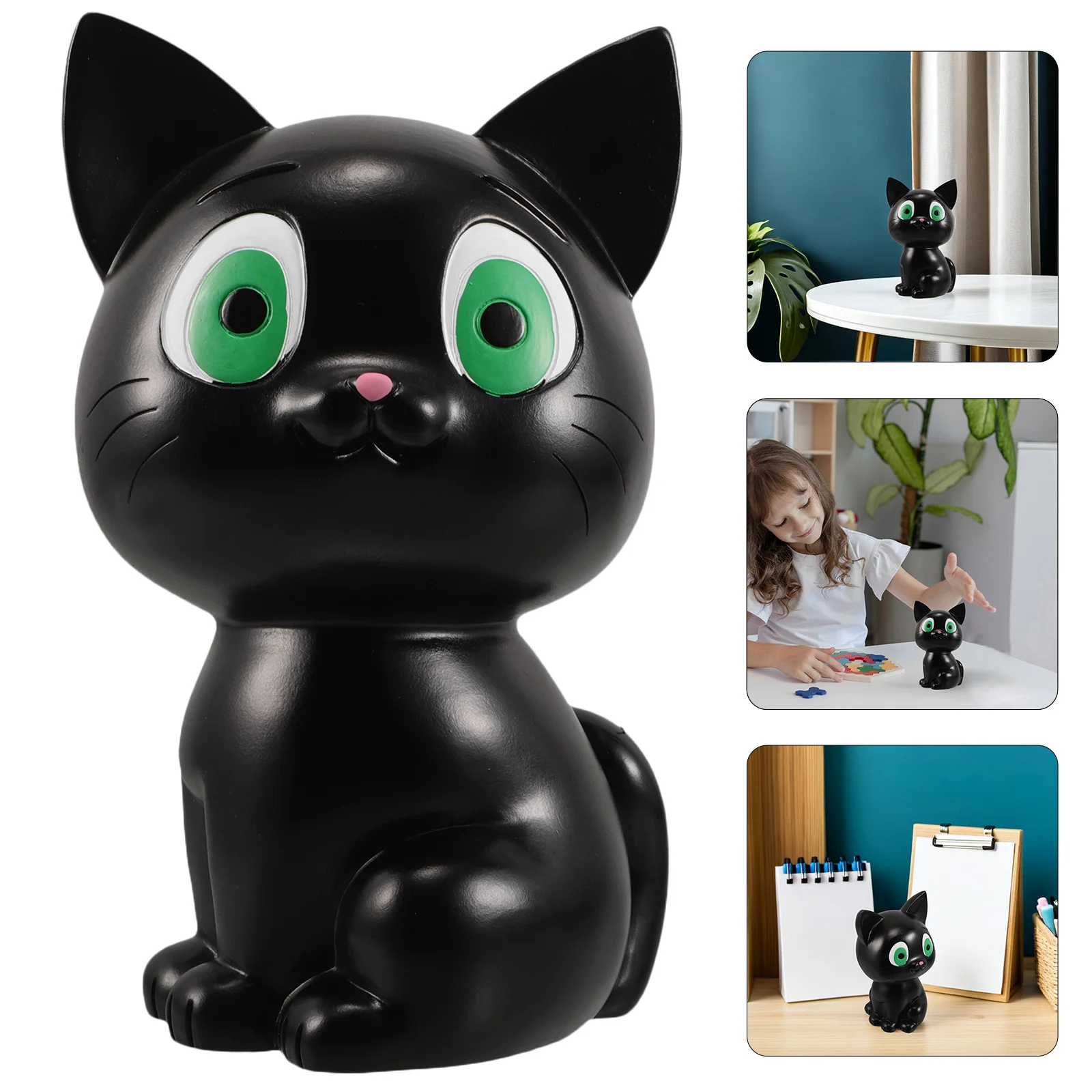 

Cat Money Box Black Unbreakable Kids Savings Jar Fun Educational Desktop Decor Animal Statue Coin Storage Gift for Children