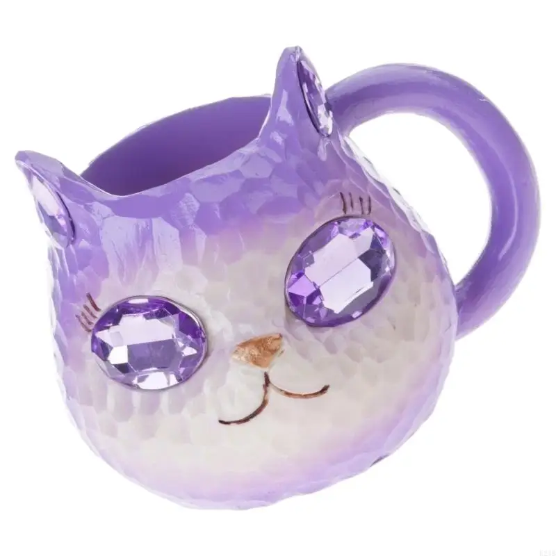 Glittering Cats Face Coffee Cup Handmade Resin Geode Art Durable Decorative Collectible 