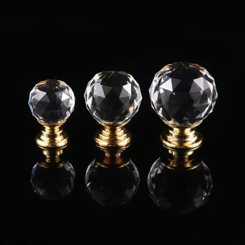 JD Golden European Crystal Glass Handle Single Hole Kitchen Diamond Drawer Door Knobs Handle Furniture Handle