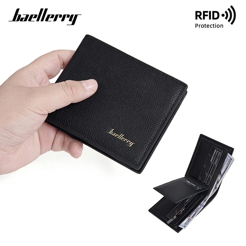 

Baellerry Men RFID Wallets New Short Card Holder Simple Male Purses Photo Holder Small Coin Bag Zipper Wallet For Men