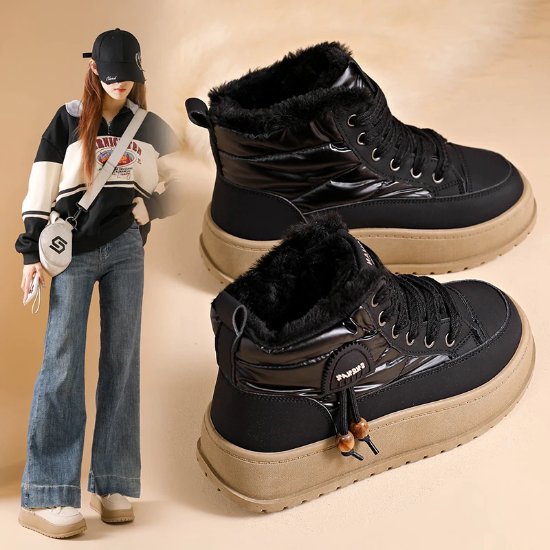 

Зимние сапоги на толстой подошве и флисовой подкладке для тепло. Универсальная обувь, увеличивающая рост, повседневная обувь для активного отдыха.