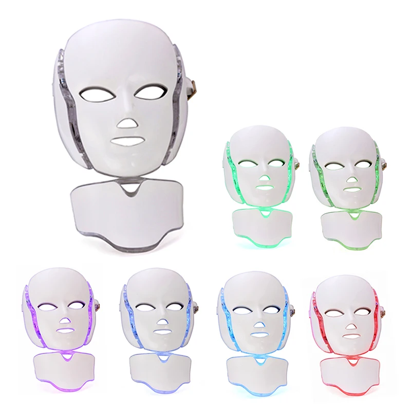 7 Colors Led Photon Electric LED Facial Mask with Neck Skin Rejuvenation Anti Wrinkle Acne Photon Therapy Skin Care Beauty Mask