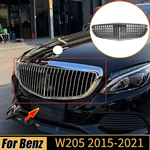 Racing Grill for Mercedes Benz C Class W205 2015-2021 Front Bumper Hood Grille Maybach Style Guard Protector Cover Accessories