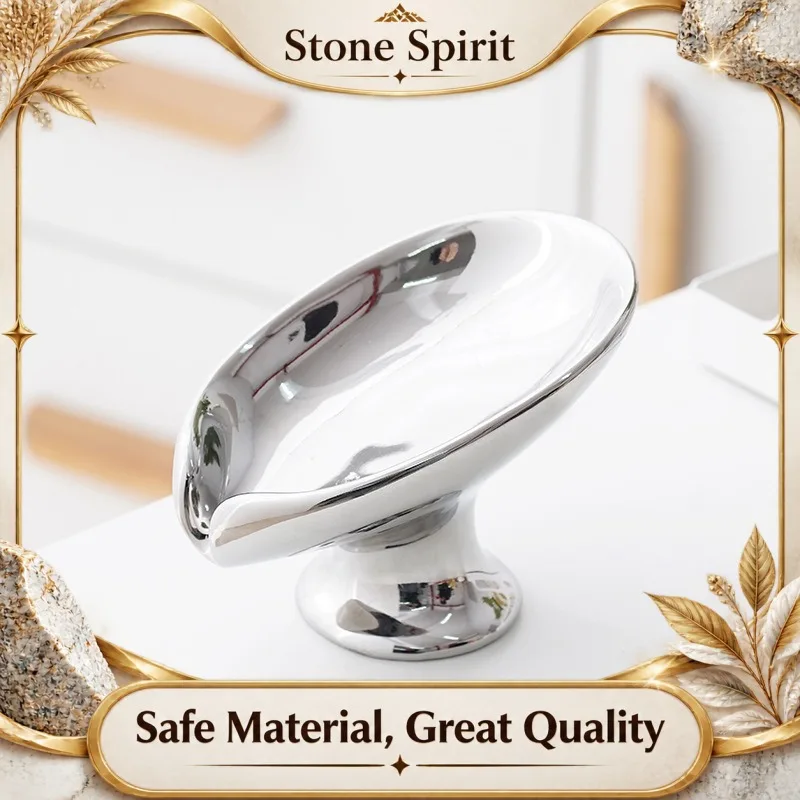 Nordic Light Luxury Ceramic Soap Dish, No Drilling Wall Mount Soap Holder with Drainage, Minimalist Bathroom Vanity Organizer