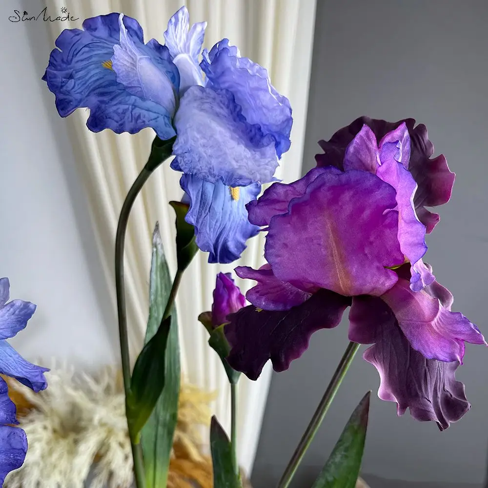 SunMade Luxury Iris with Leaves Silk Artificial Flowers Home Wedding Decoration Garden Decor Flores Artificales Purple Flore