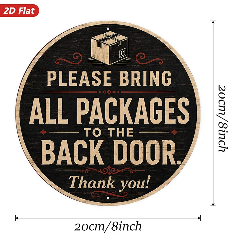 2D Flat, 1pc Rustic Delivery Humor Round Metal Sign Wall Art, Package Box Graphic, Perfect for Entryway Corner Workspace, Home D