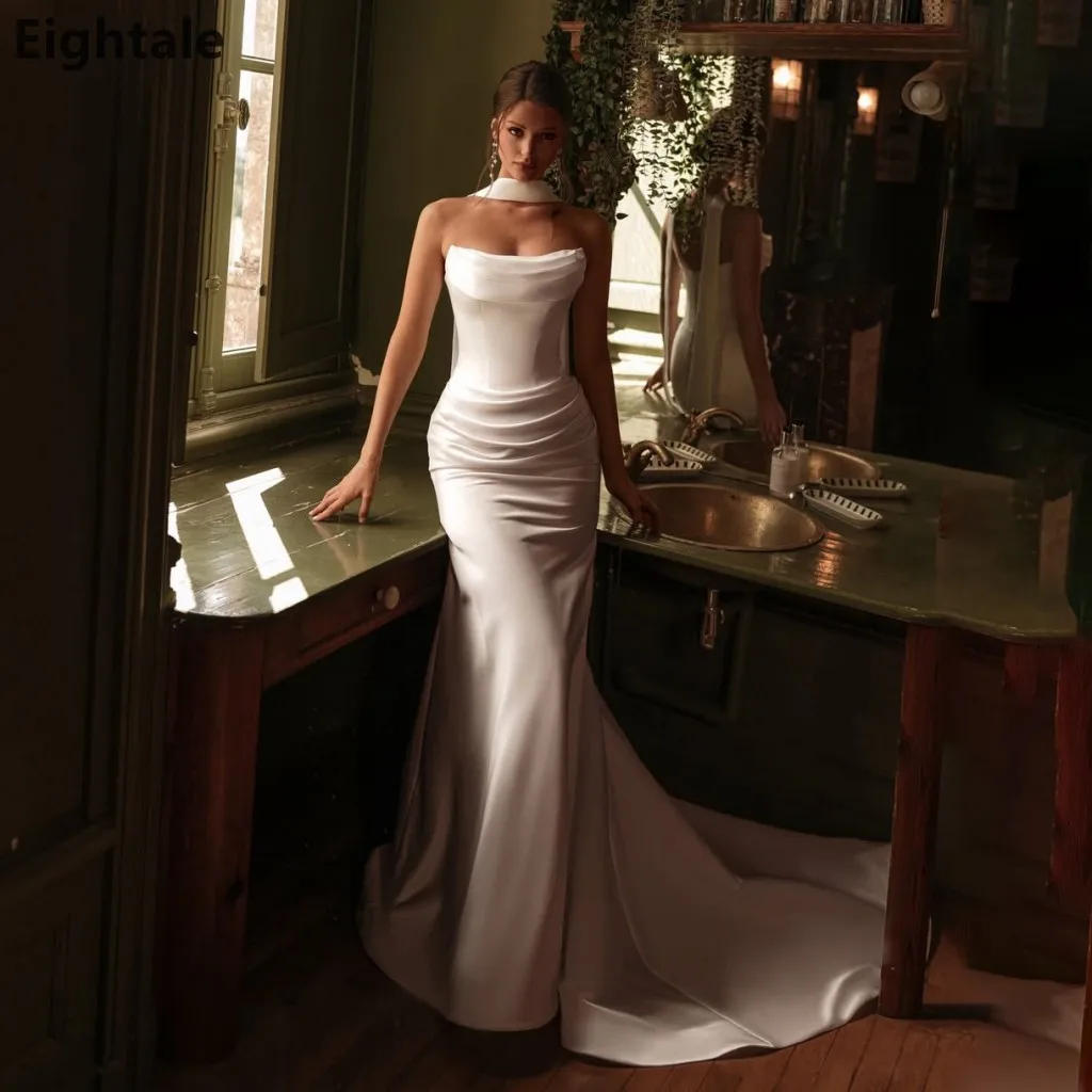 

Eightale 2025 Ivory Mermaid Strapless Wedding Dresses With Wrap 2025 Bridal Gowns Simple Robe De Mariage Customized