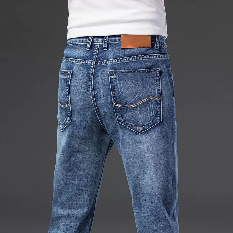 2025 Men New 28-40 Men's Spring Autumn Classics Pants Straight Business Blue Black Jeans Elastic Slim Fit Casual Work Pants