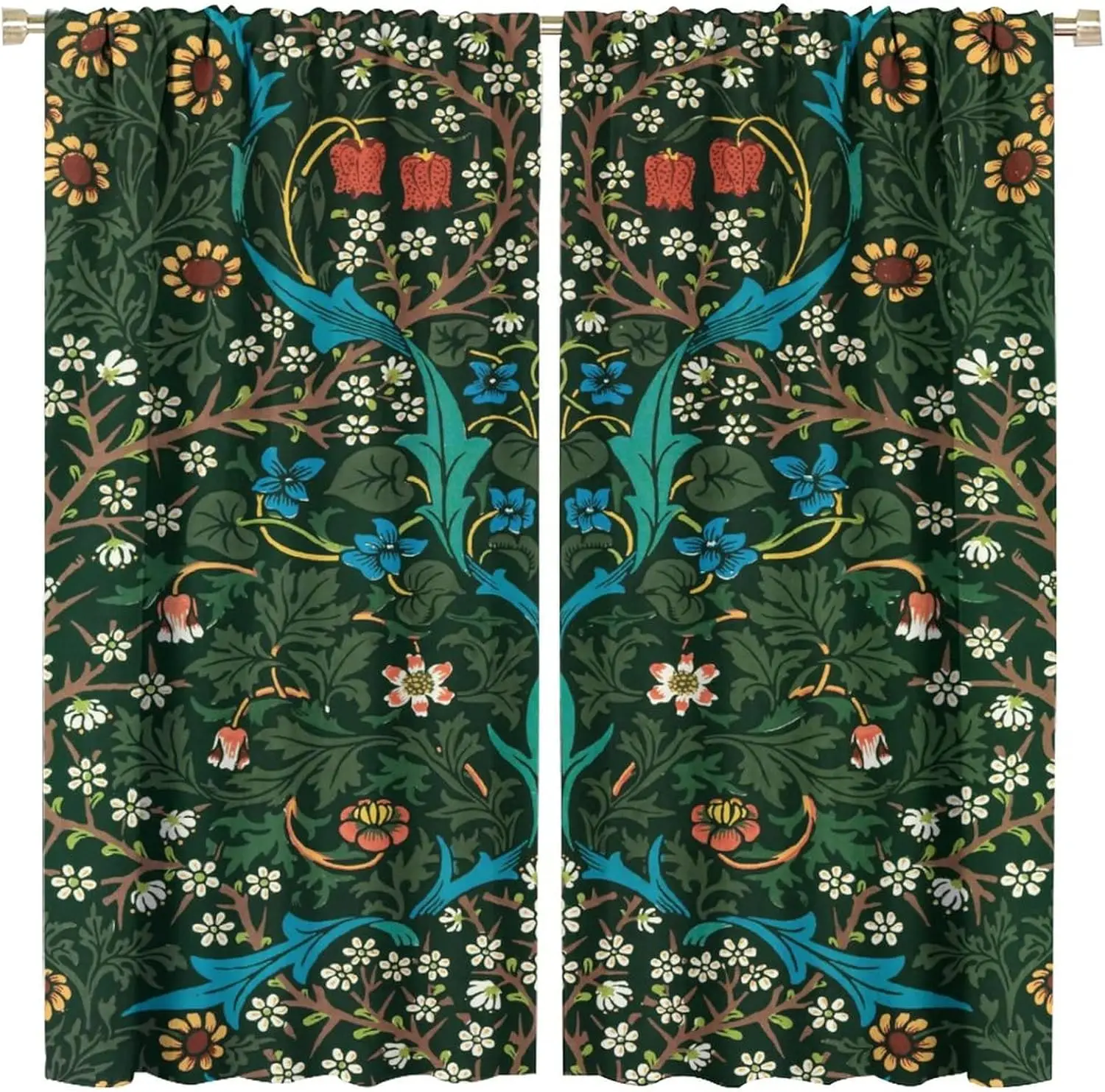 William Morris Retro Windows Curtains Botanical Patterned Curtains, William Morris Floral Art Blackout Curtains 2 Panels