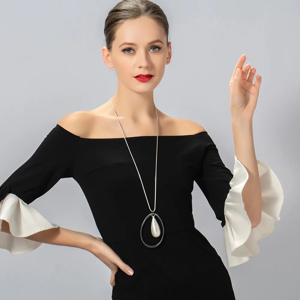 DIY accessories popular autumn and winter women's metal water drop long jewelry retro simple necklace pendant sweater chain