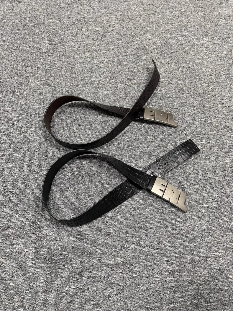 Vintage Double Layer Crocodile Pattern Belt Brown Black Dual Color Men's Street Style Leather Belt with Letters for Casual Wear