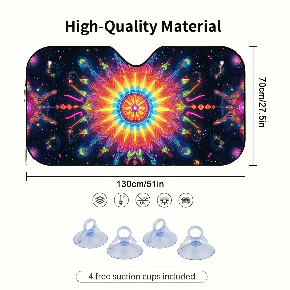 1pc Radiant Cosmic Sunburst Car Sun Visor - 2D Flat Printing, Reduces Sunlight Exposure & Enhances Comfort, Fit For All Vehicles